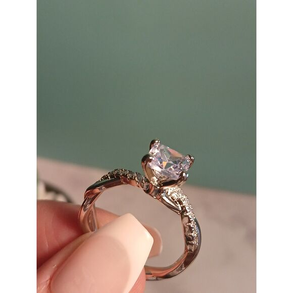 18K White Gold Plated Princess-Cut Moissanite Twisted Vine Ring – High Sparkle - Picture 2 of 12